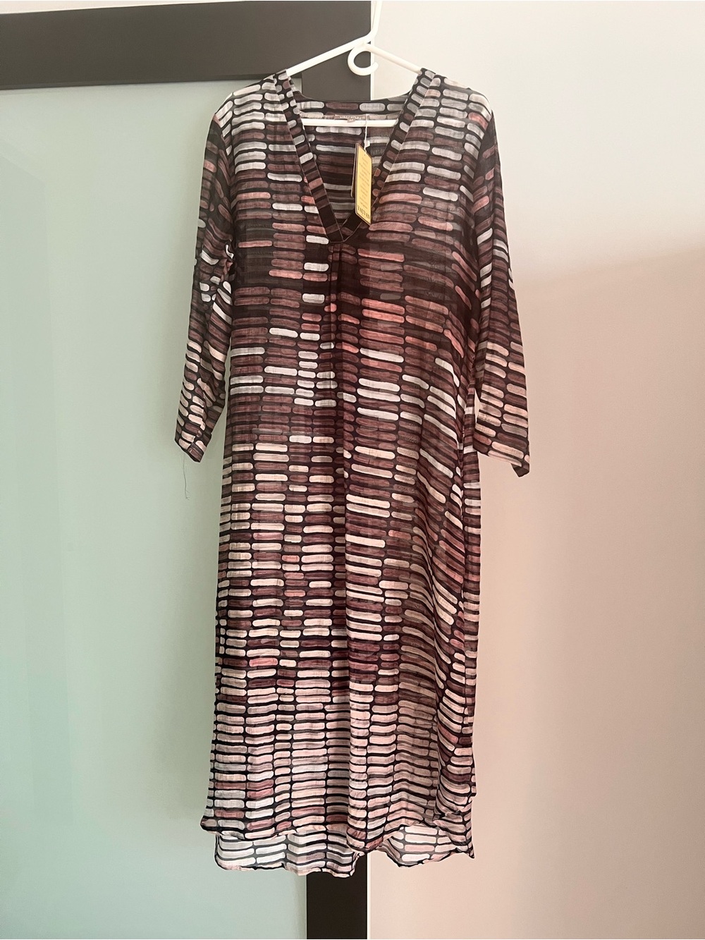 V-Neck Midi Dress in Black, Beige & Brown
